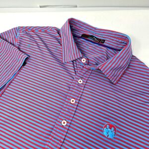 RLX Ralph Lauren Performance Polo Men's XL  Blue Red Striped Embroidery On Chest